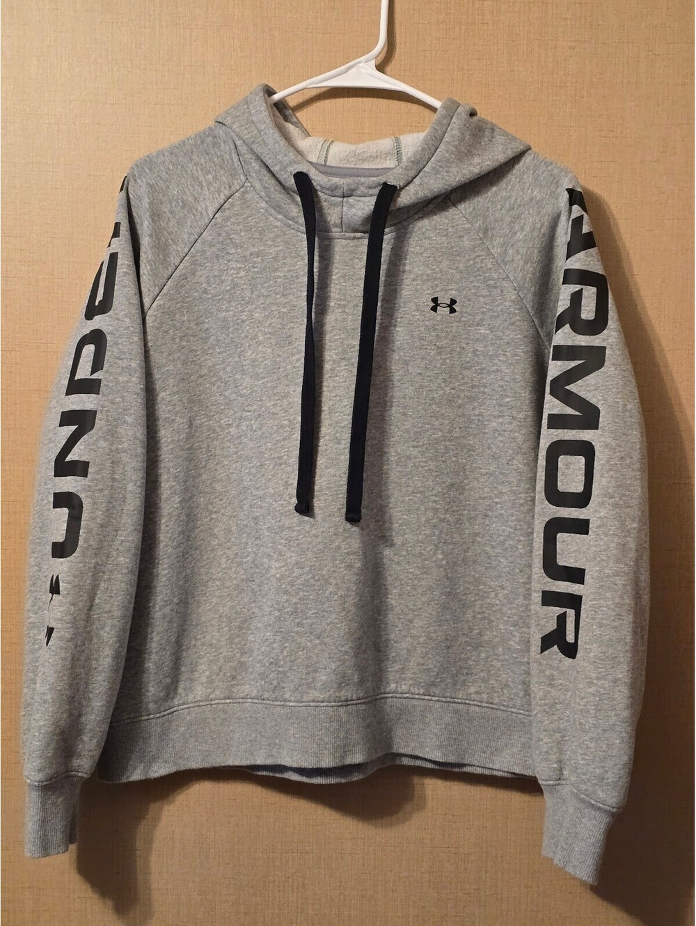 Under Armour Gray Rival Fleece Graphic Sleeve Pullover Hoodie - Size L